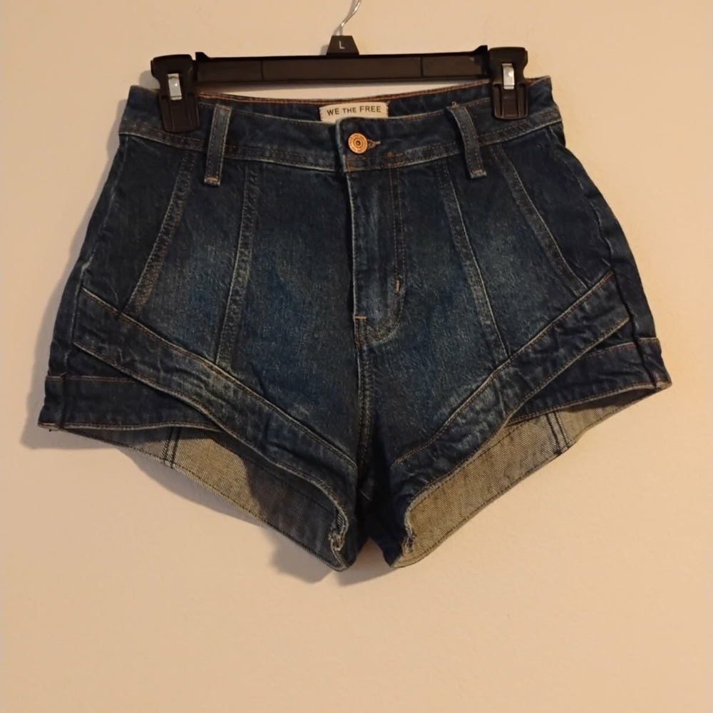 We The Free X CRVY Vintage-Style High Rise Jean Shorts in Blue Denim
